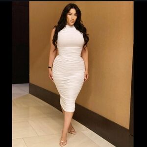 Naked Wardrobe mock neck sleeveless white dress